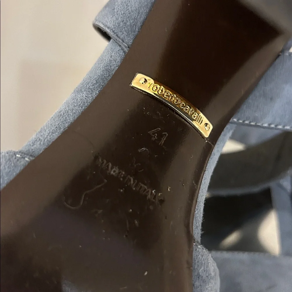 Roberto Cavalli Women's Blue Suede Block Heel Sandals - Picture 7 of 13